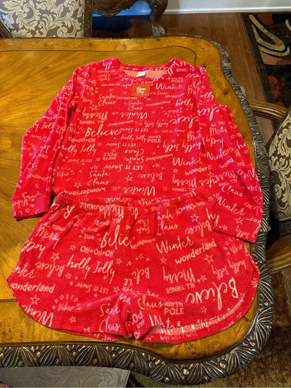 Cozy Red Women's Pajama Set - Holiday Script Print
